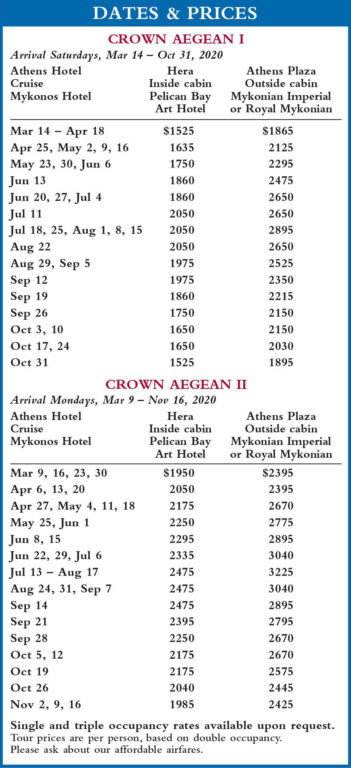 Crown Aegean Dates and Prices 2020