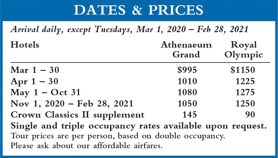 Crown Classics Dates and Prices 2020