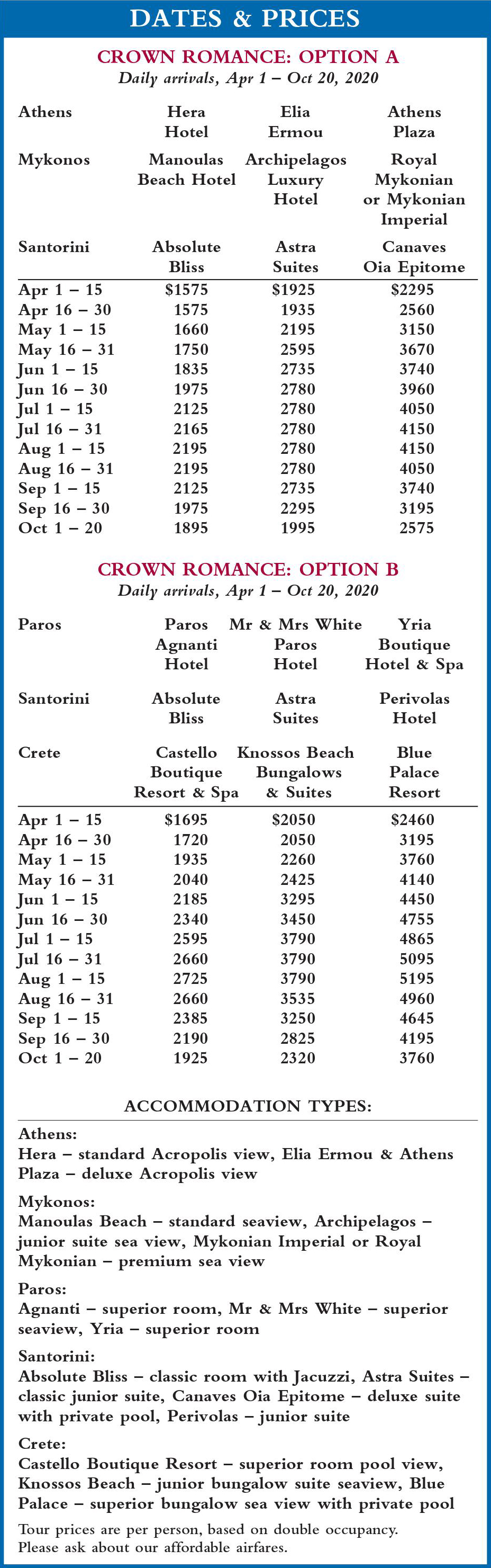 Crown Romance Dates and Prices 2020