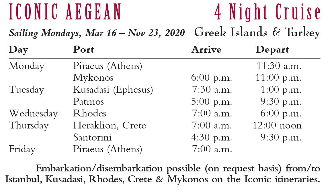 Iconic Aegean 4 night cruise 2020